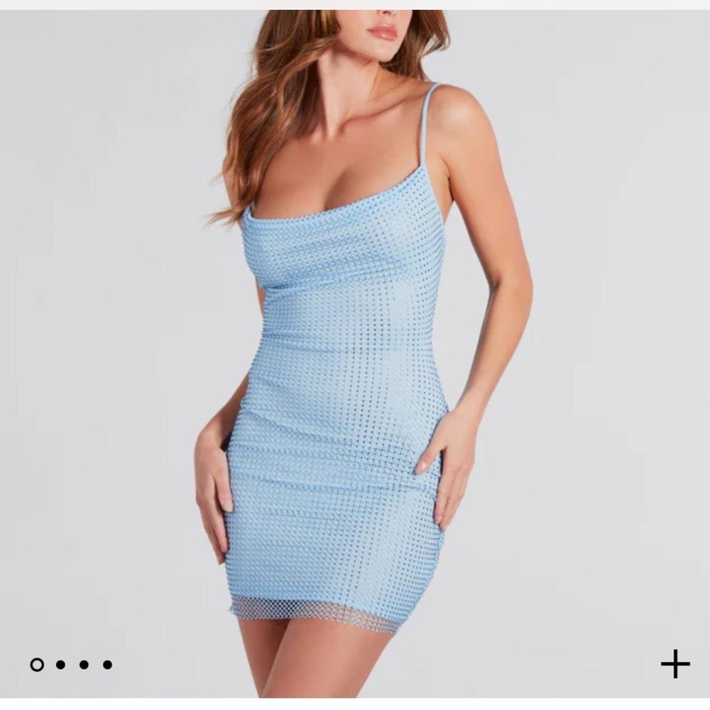Windsor Baby Blue The Catch Rhinestone Fishnet Mini Dress